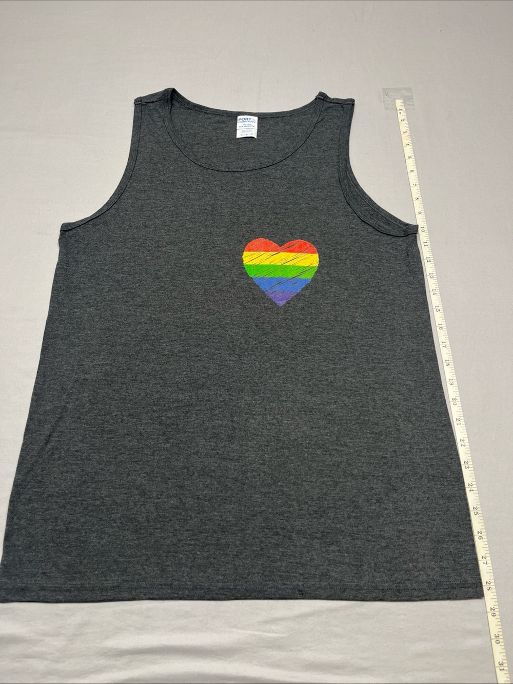 Port and Company Charcoal Gray Tank with Rainbow Heart Chest Print